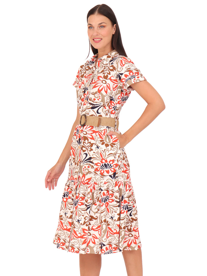 Vestido Camisero, Manga Corta,Estampado