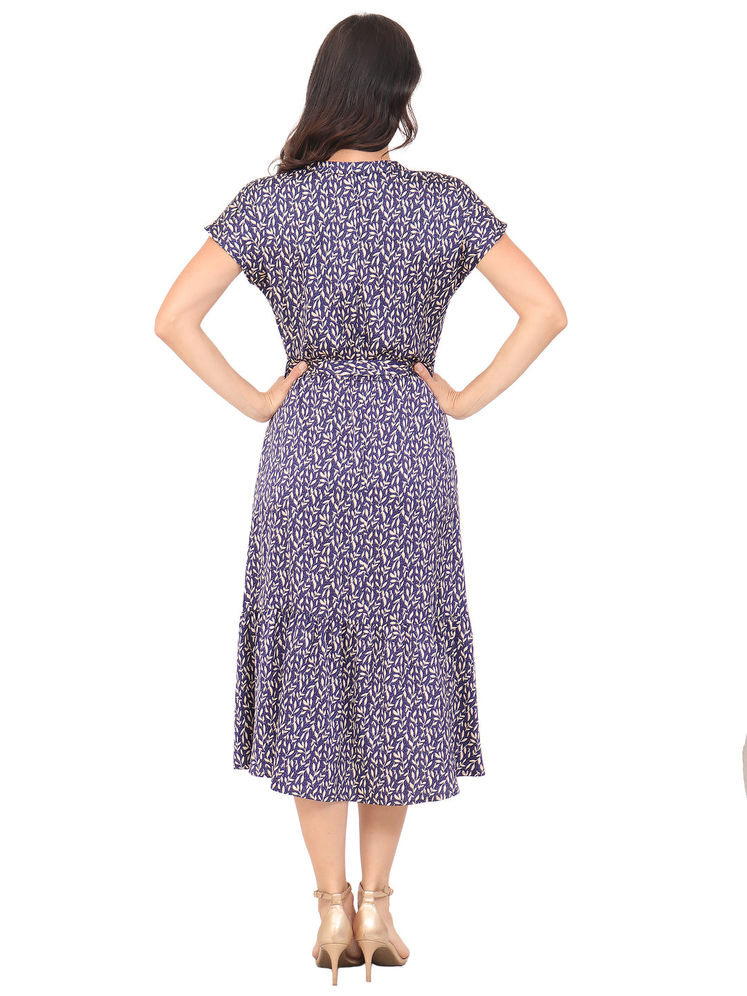 Vestido Cuello V, Manga Corta, con Amarre en la cintura, Estampado