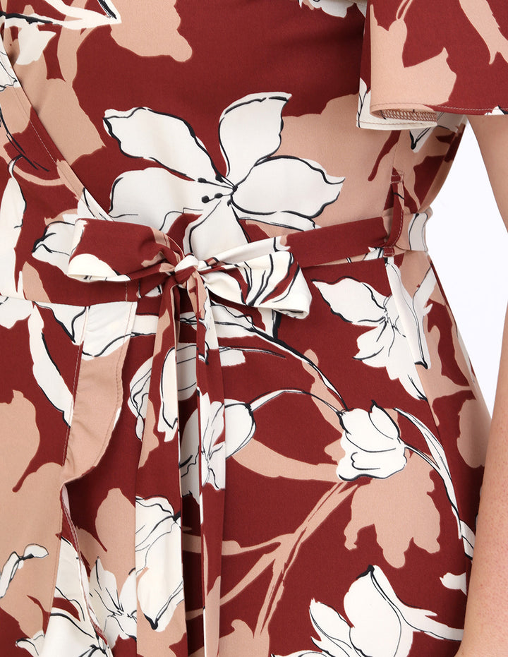 Vestido Curvy Carilo, Cuello en V Cruzado,  Manga Corta, Estampado