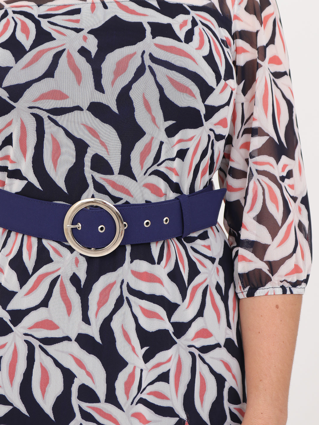 Vestido  Cuello Redondo, Manga 3/4, Recto, Estampado