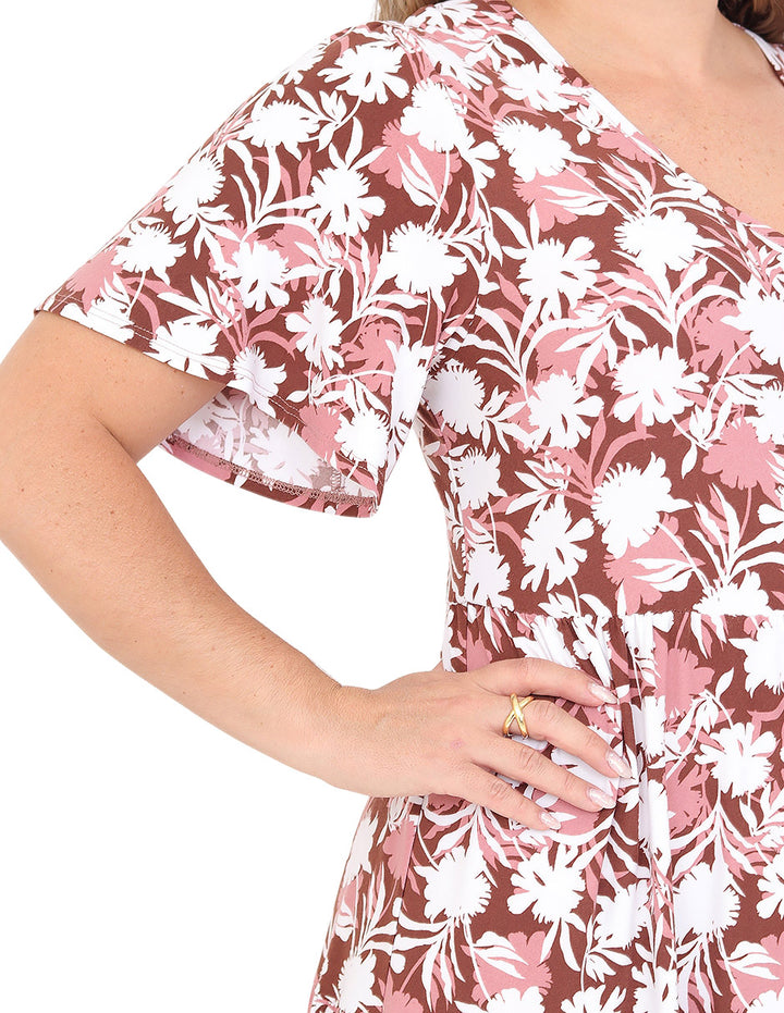 Vestido  Cuello V, Manga Olán, Largo, Estampado