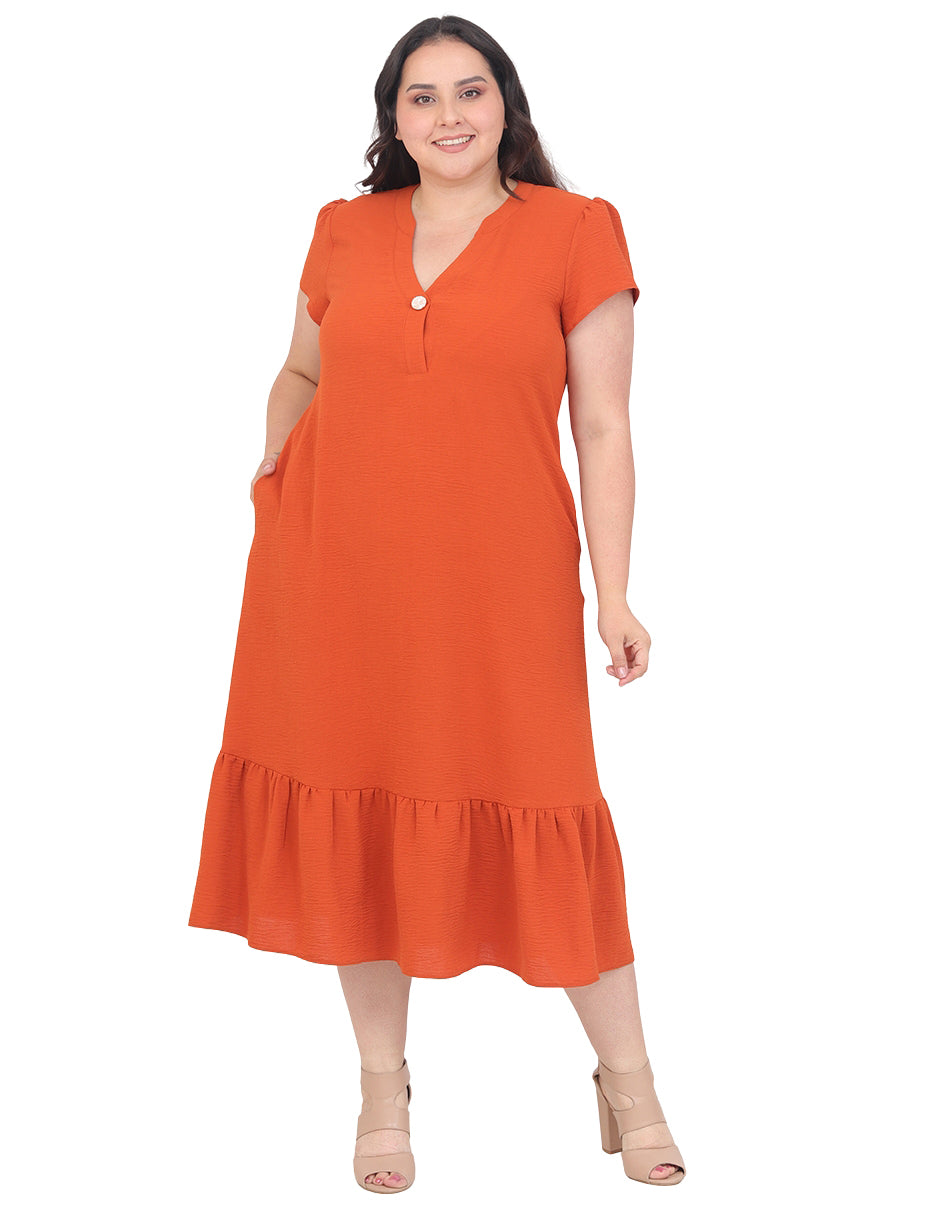 Vestido Curvy Carilo, Cuello en V,  Manga Corta