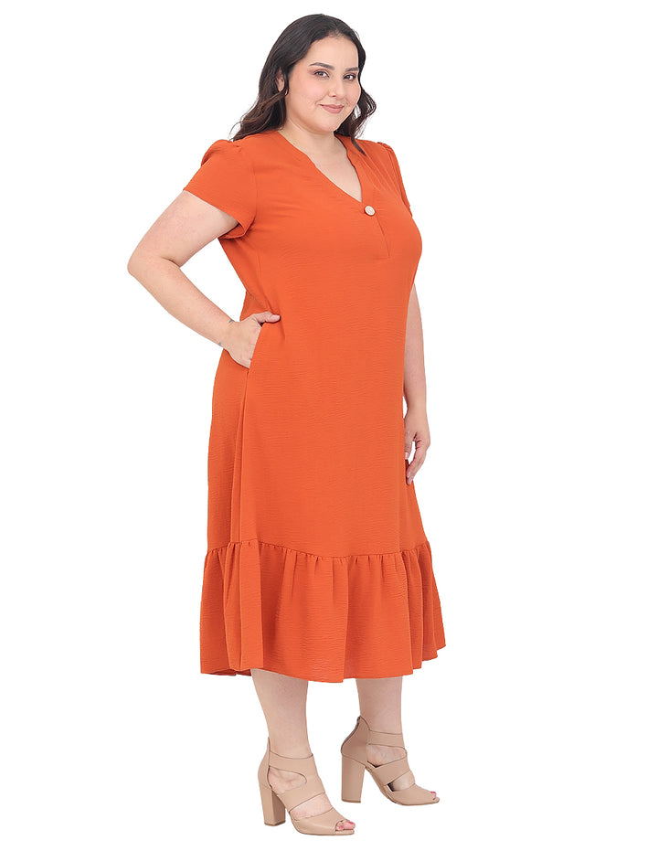 Vestido Curvy Carilo, Cuello en V,  Manga Corta
