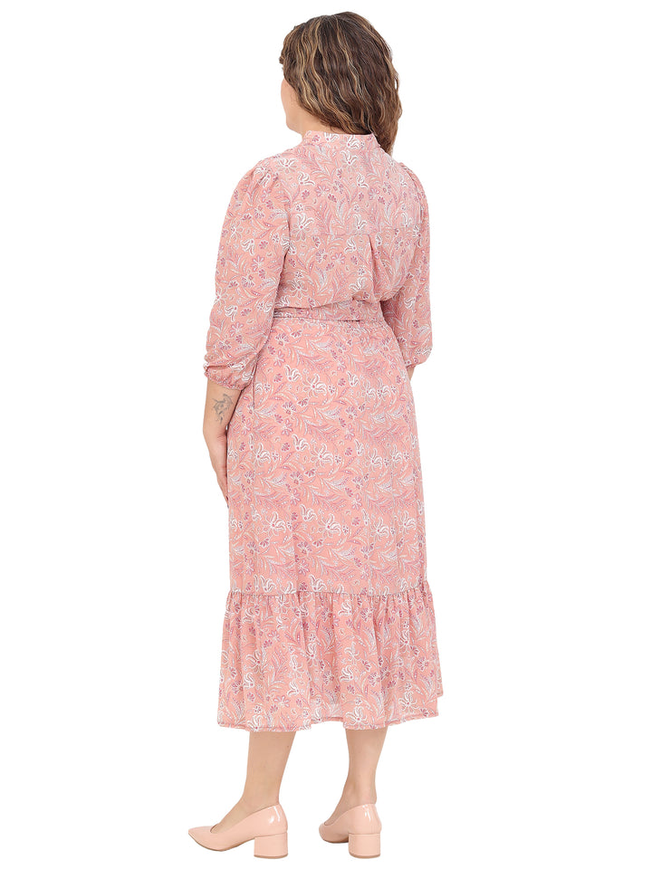 Vestido  Cuello V, Manga 3/4, Largo, Estampado