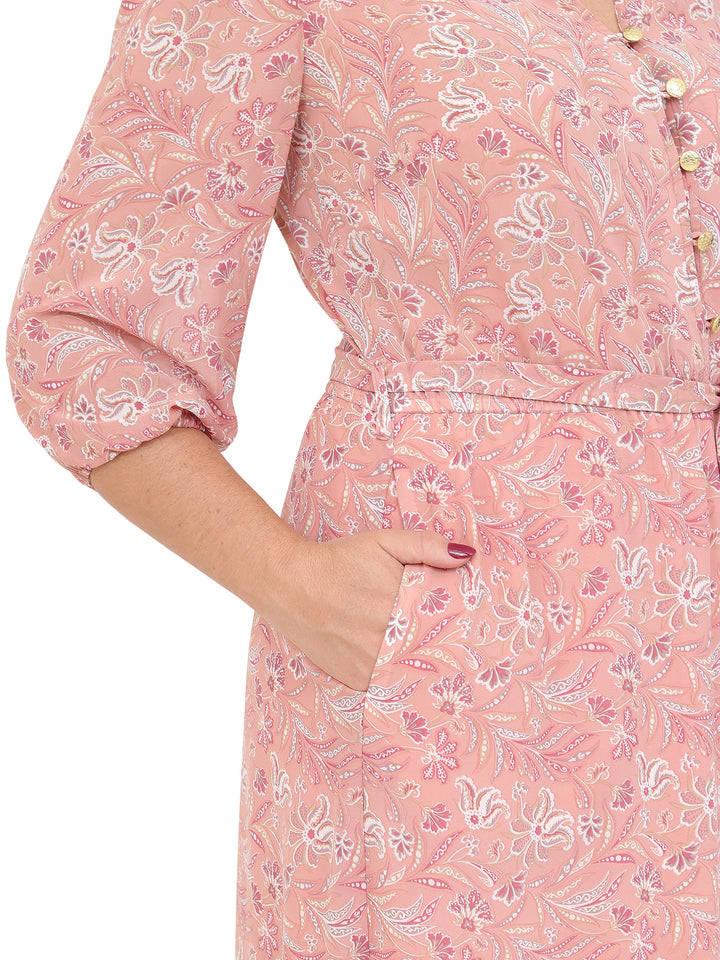 Vestido  Cuello V, Manga 3/4, Largo, Estampado