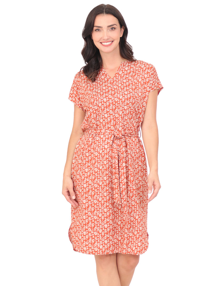 Vestido Cuello V , Manga Corta, Estampada