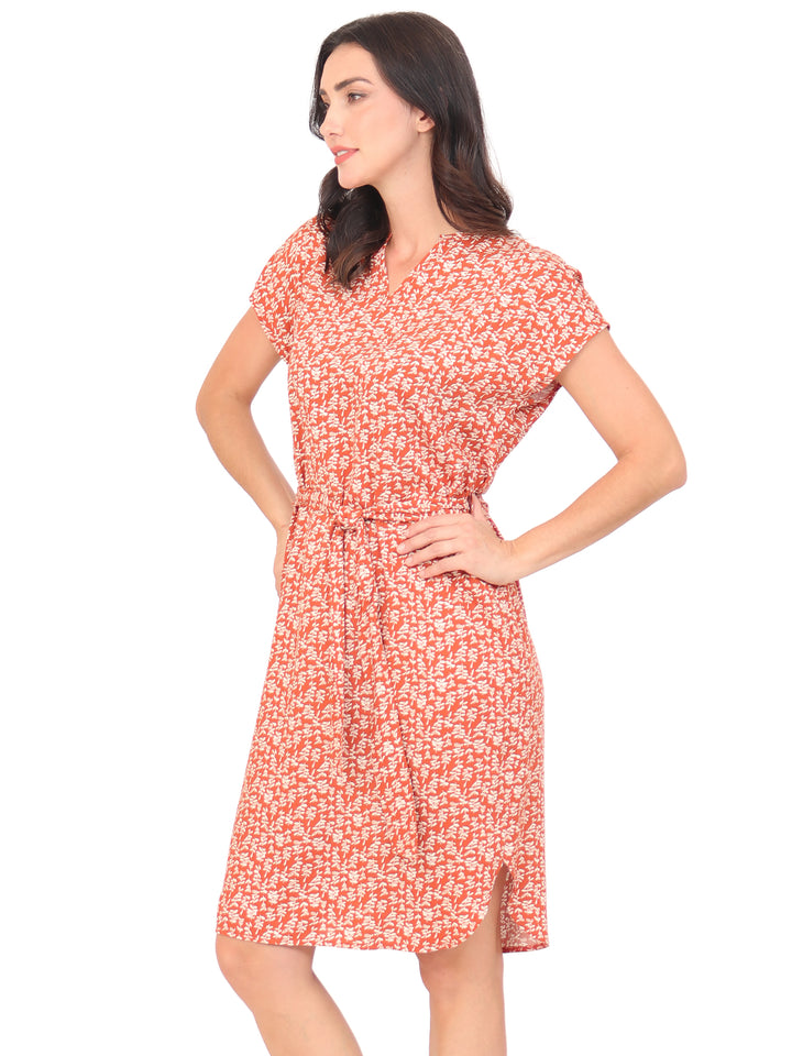 Vestido Cuello V , Manga Corta, Estampada