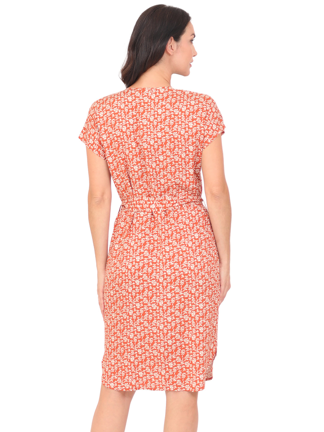 Vestido Cuello V , Manga Corta, Estampada