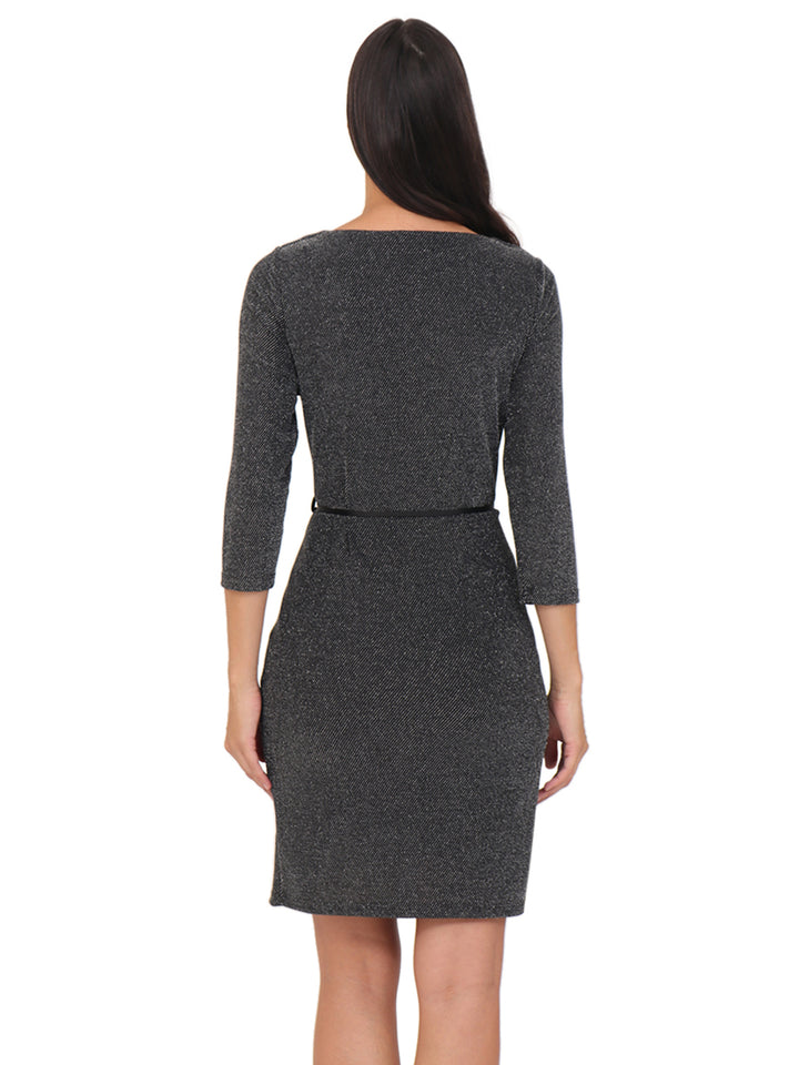 Vestido  Cuello Redondo, Manga 3/4, Recto, Estampado en Brillos