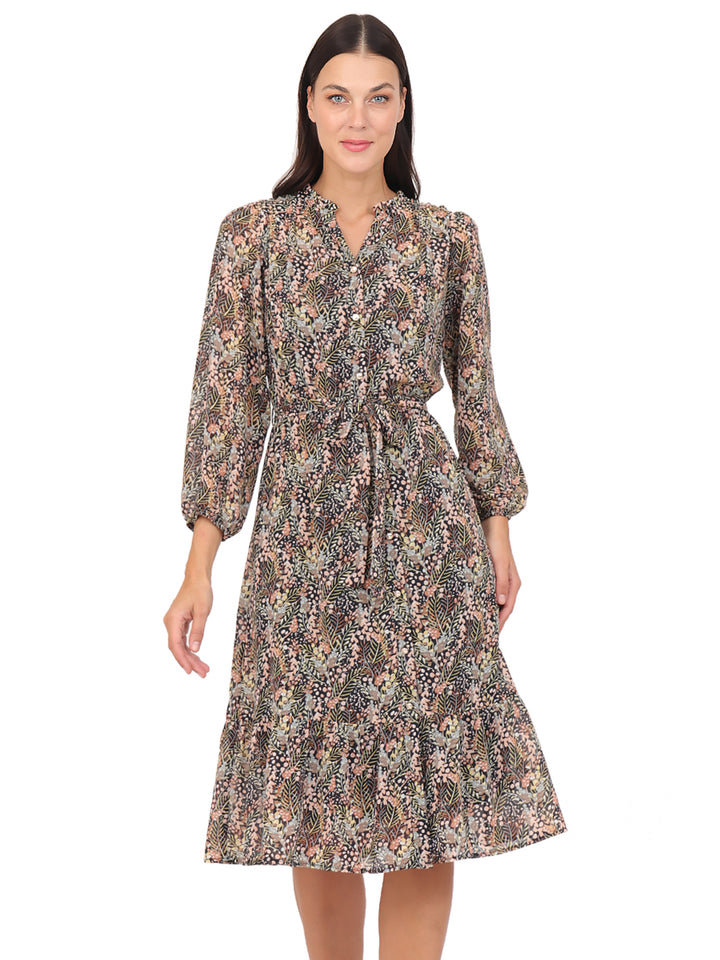 Vestido  Cuello Redondo, Manga 3/4, Recto, Estampado