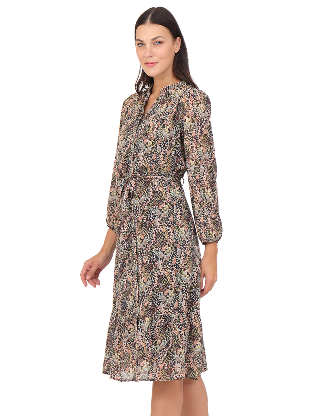 Vestido  Cuello Redondo, Manga 3/4, Recto, Estampado