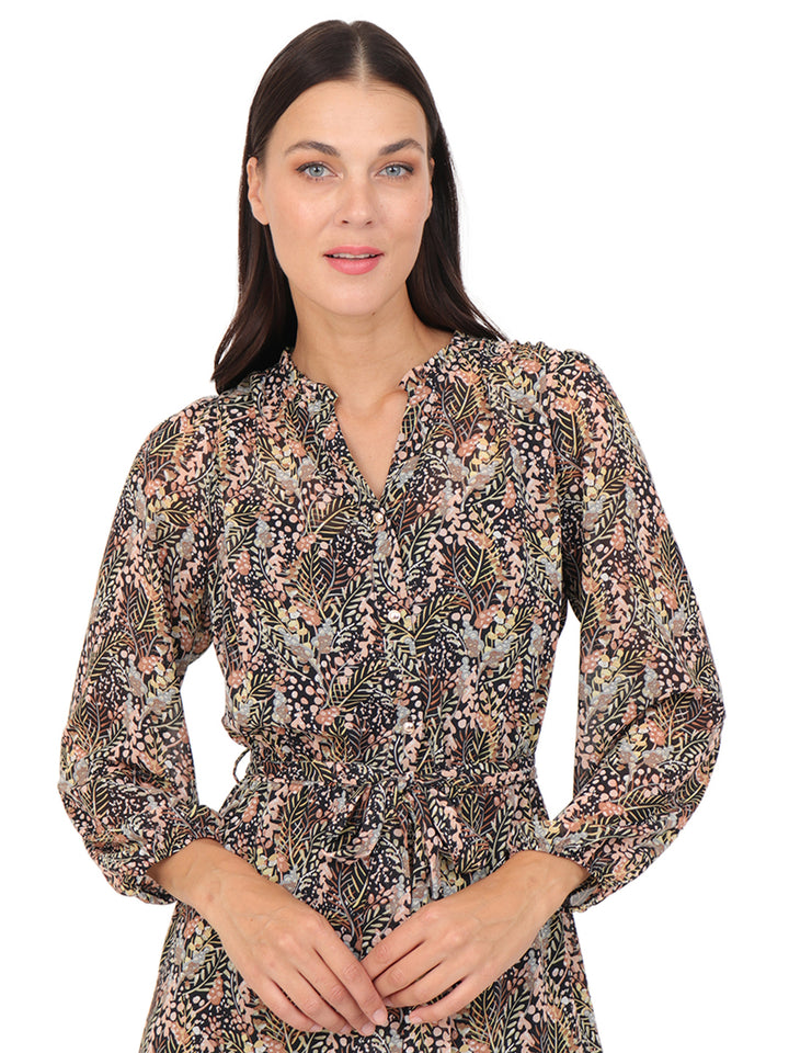 Vestido  Cuello Redondo, Manga 3/4, Recto, Estampado