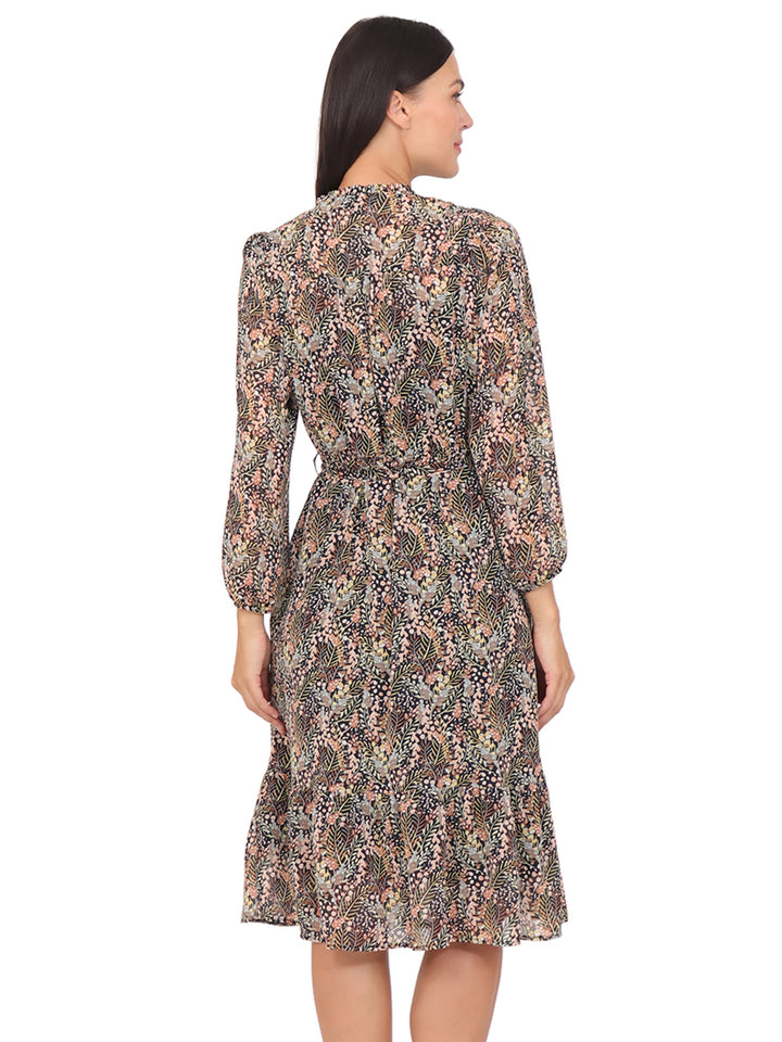 Vestido  Cuello Redondo, Manga 3/4, Recto, Estampado