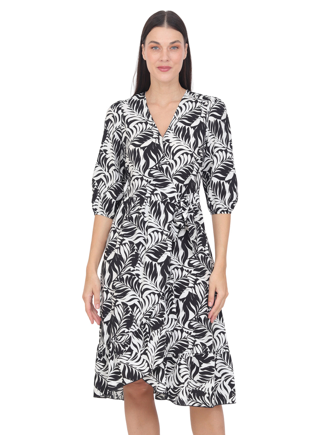 Vestido  Cruzado, Manga 3/4, Estampado