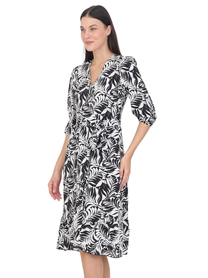 Vestido  Cruzado, Manga 3/4, Estampado