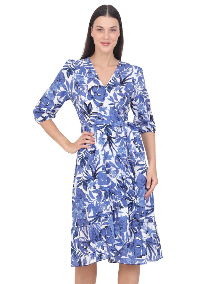 Vestido  Cruzado, Manga 3/4, Estampado