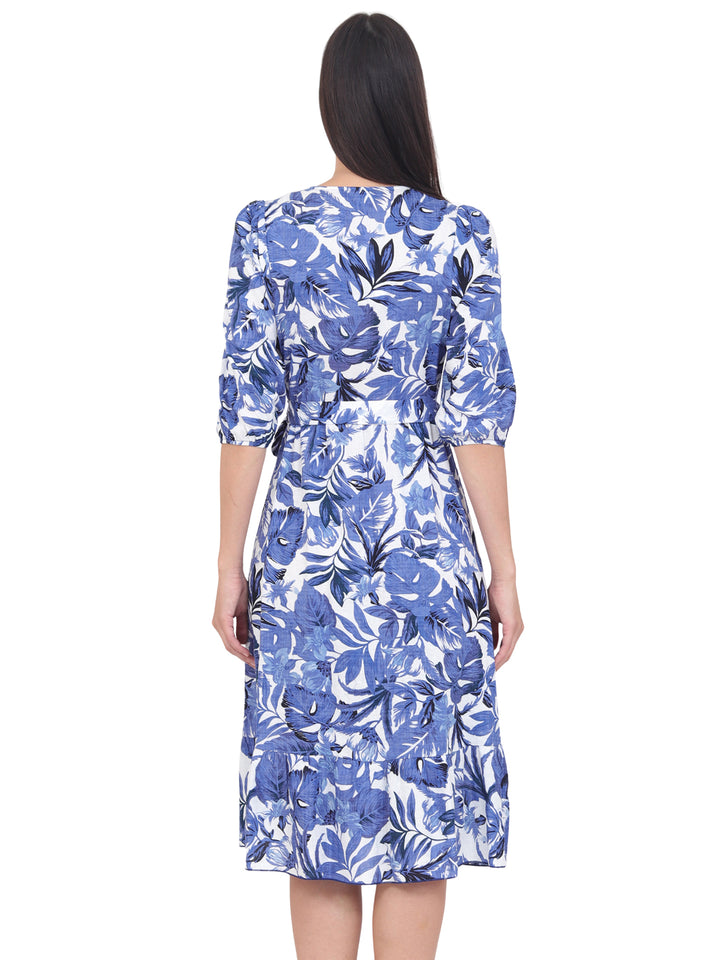 Vestido  Cruzado, Manga 3/4, Estampado