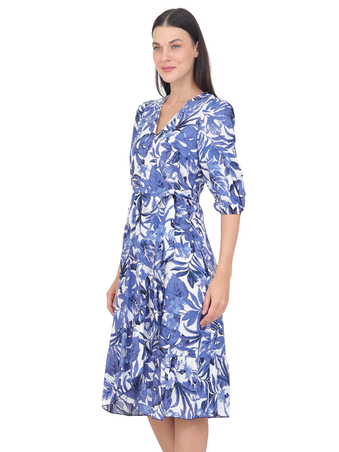Vestido  Cruzado, Manga 3/4, Estampado