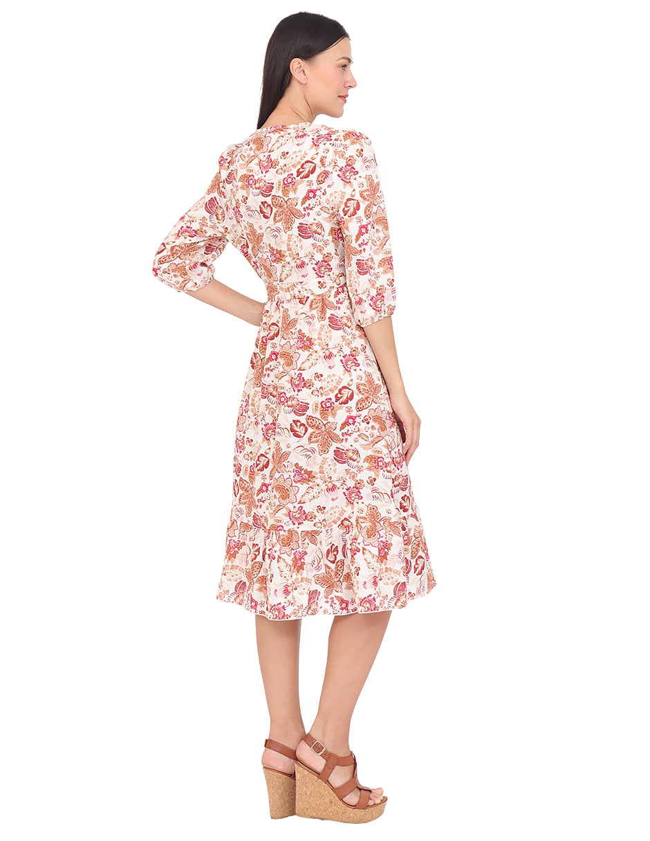 Vestido  Cruzado, Manga 3/4, Estampado