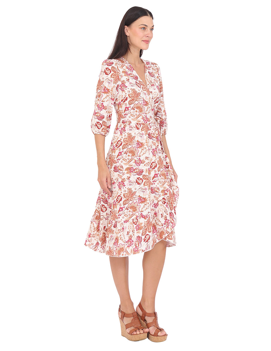 Vestido  Cruzado, Manga 3/4, Estampado