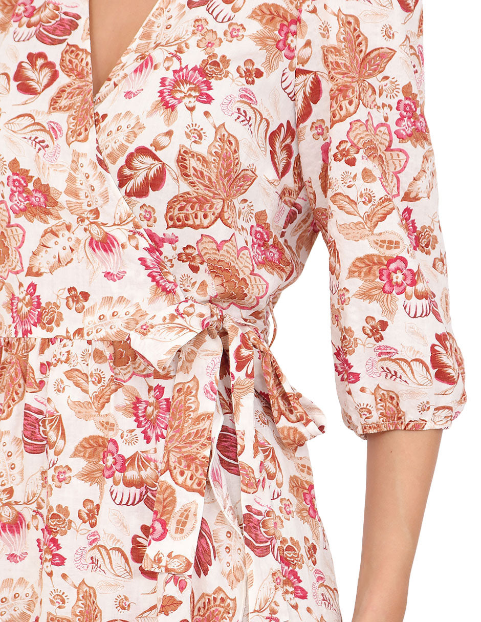 Vestido  Cruzado, Manga 3/4, Estampado