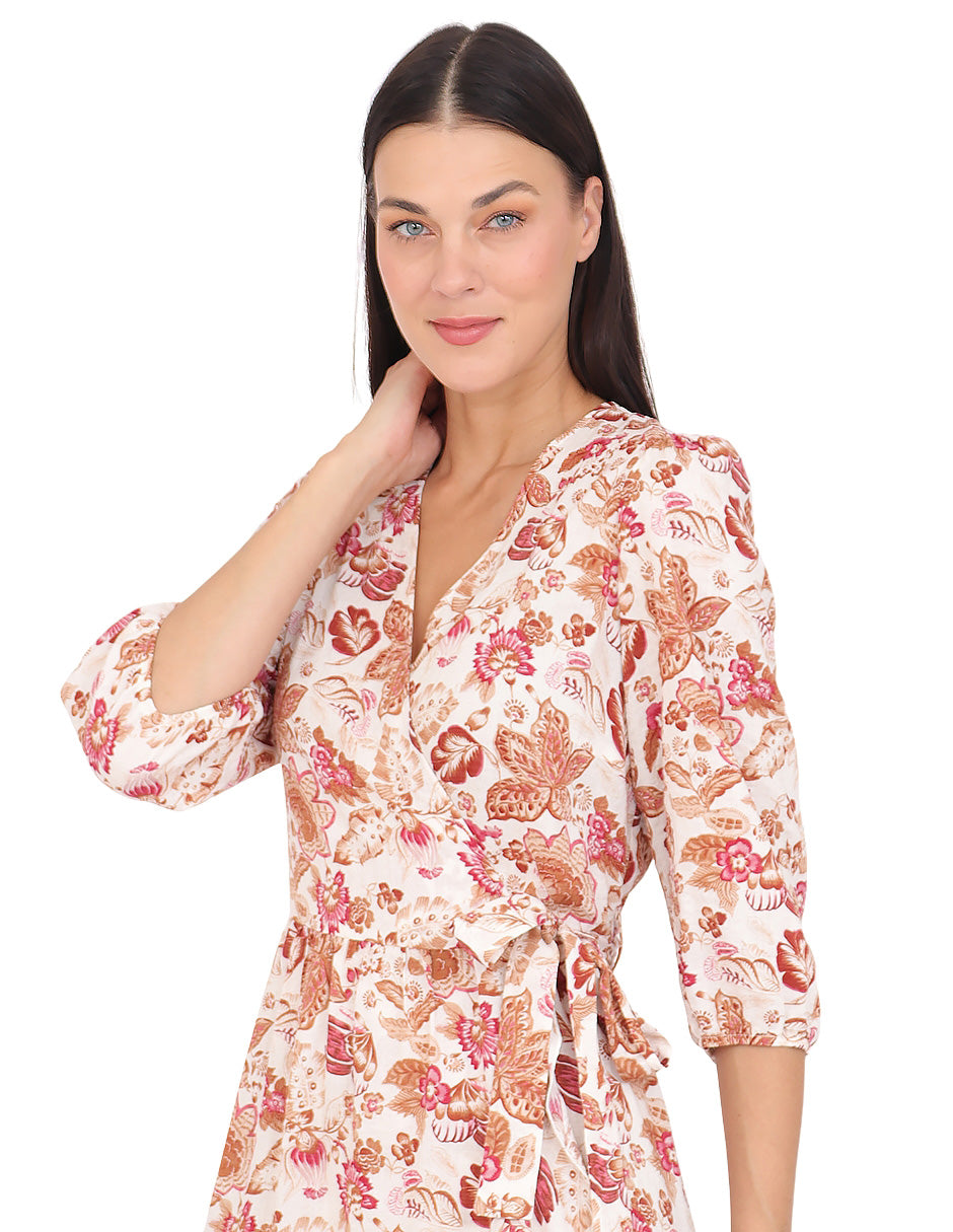 Vestido  Cruzado, Manga 3/4, Estampado