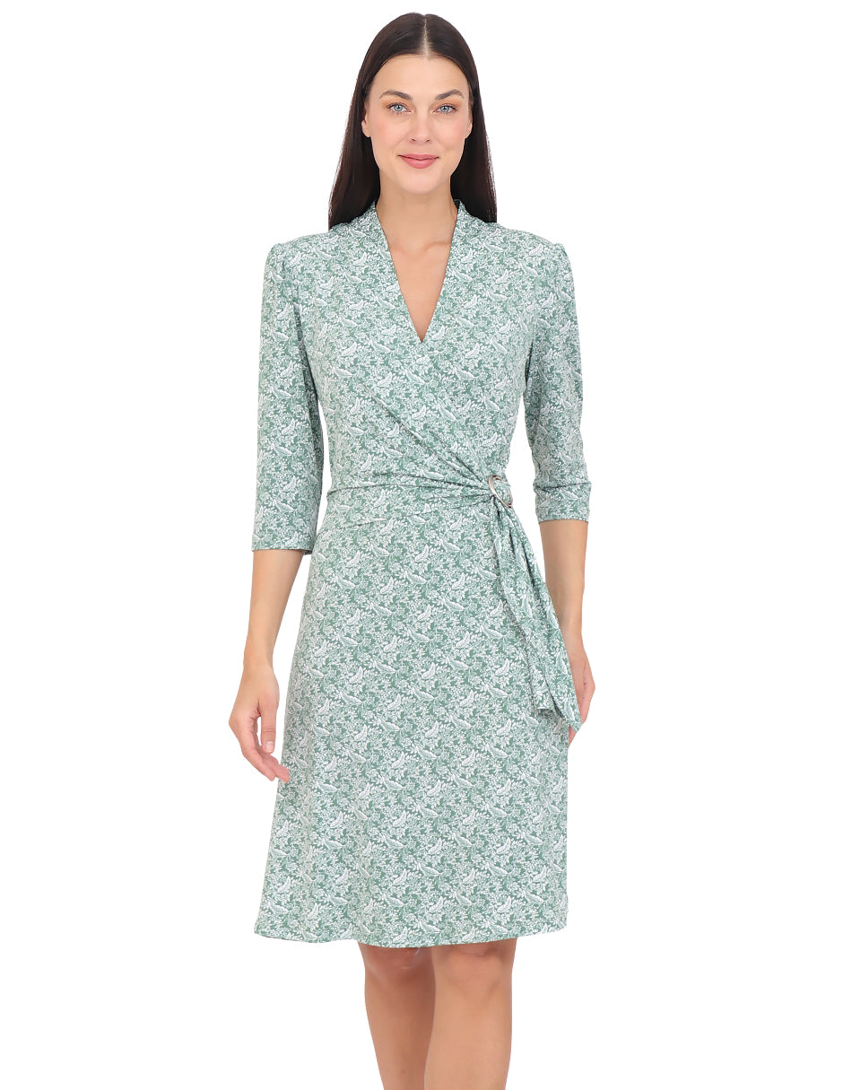 Vestido  Cruzado, Manga 3/4, Estampado