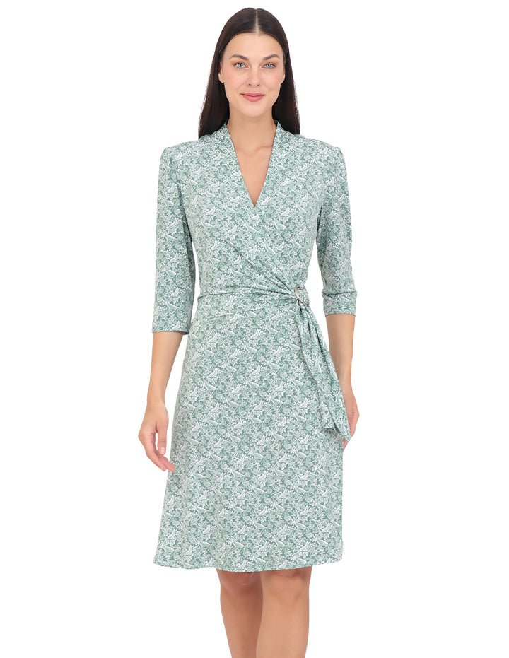 Vestido  Cruzado, Manga 3/4, Estampado