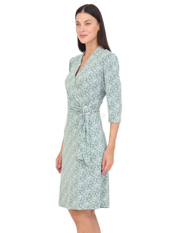Vestido  Cruzado, Manga 3/4, Estampado