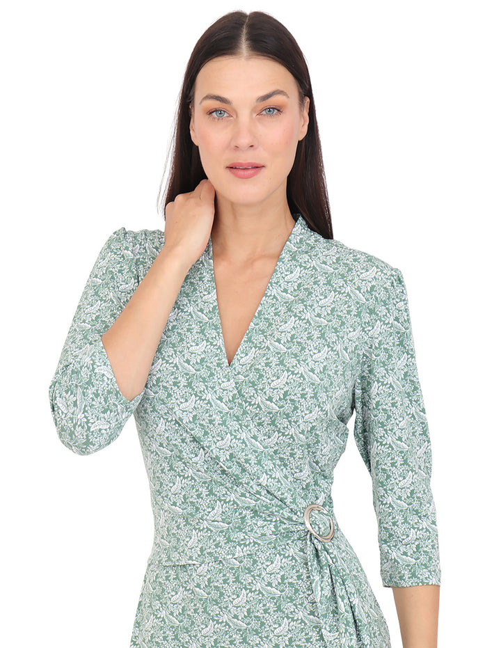 Vestido  Cruzado, Manga 3/4, Estampado