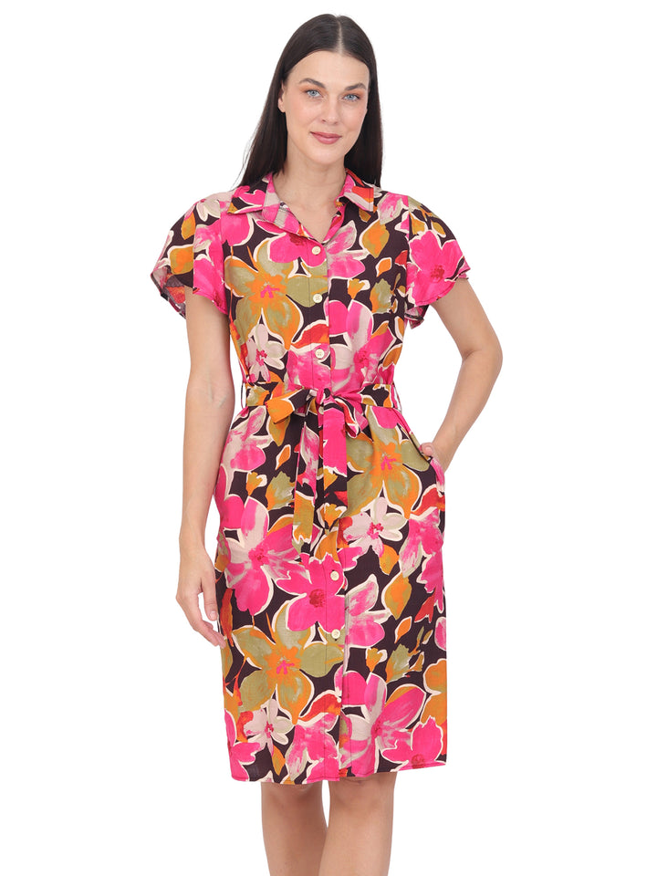 Vestido  Camicero, Botones al Frente, Amarre en la Cintura