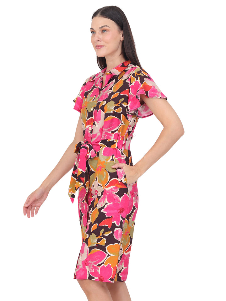 Vestido  Camicero, Botones al Frente, Amarre en la Cintura