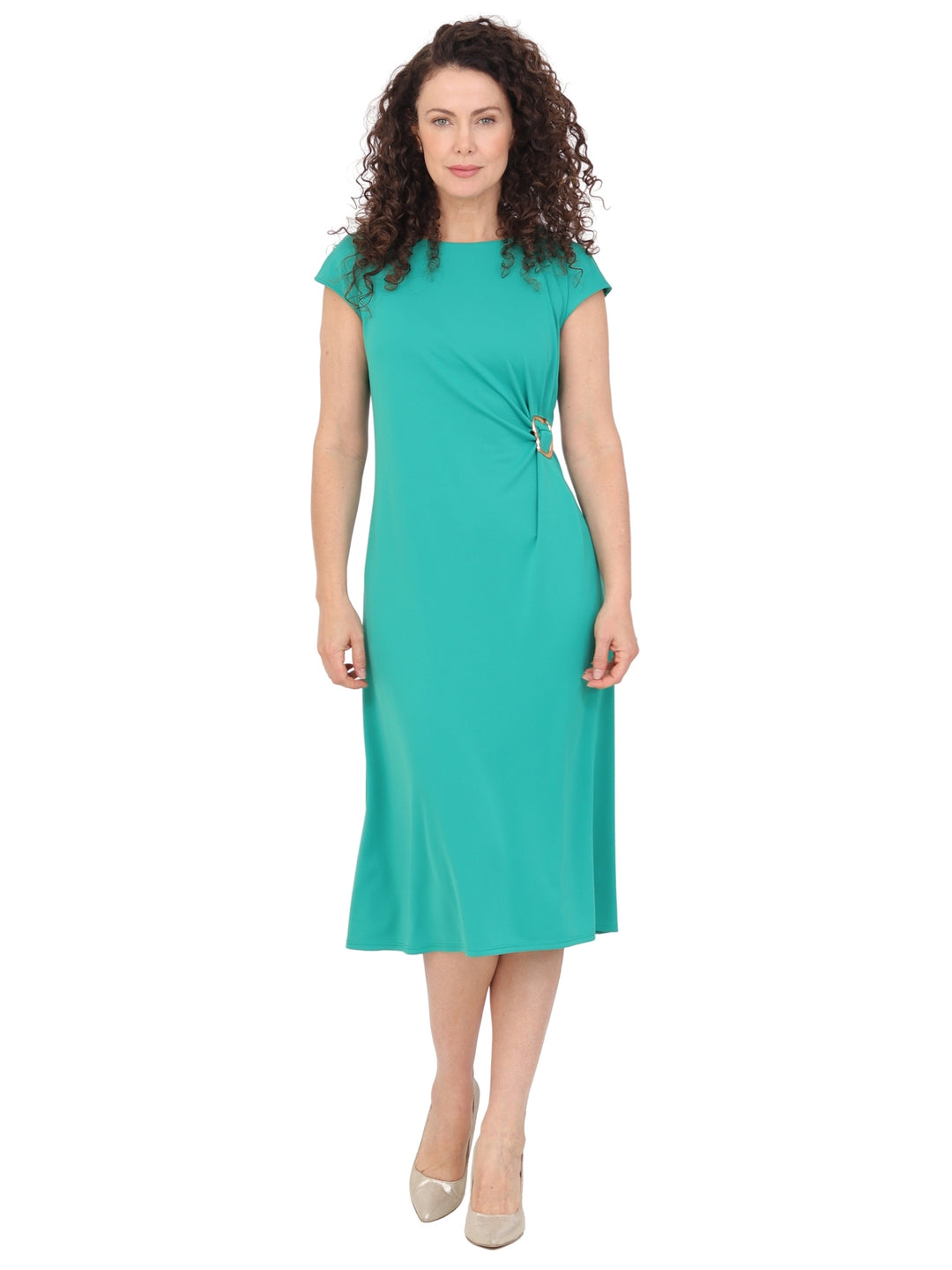 Vestido Cuello Redondo, Con Aplicación en la Cintura, Liso, Largo