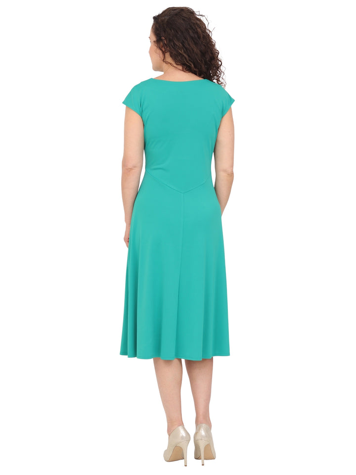 Vestido Cuello Redondo, Con Aplicación en la Cintura, Liso, Largo