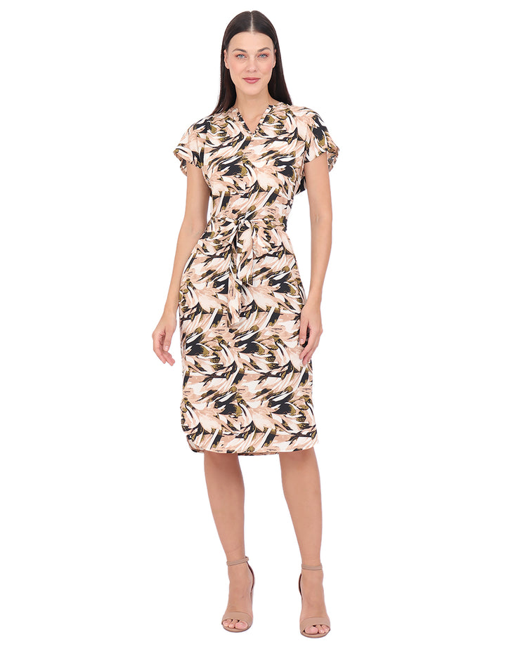 Vestido  Cuello V, Manga Corta, Estampado