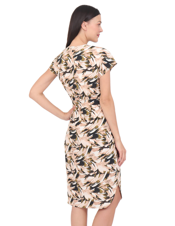 Vestido  Cuello V, Manga Corta, Estampado