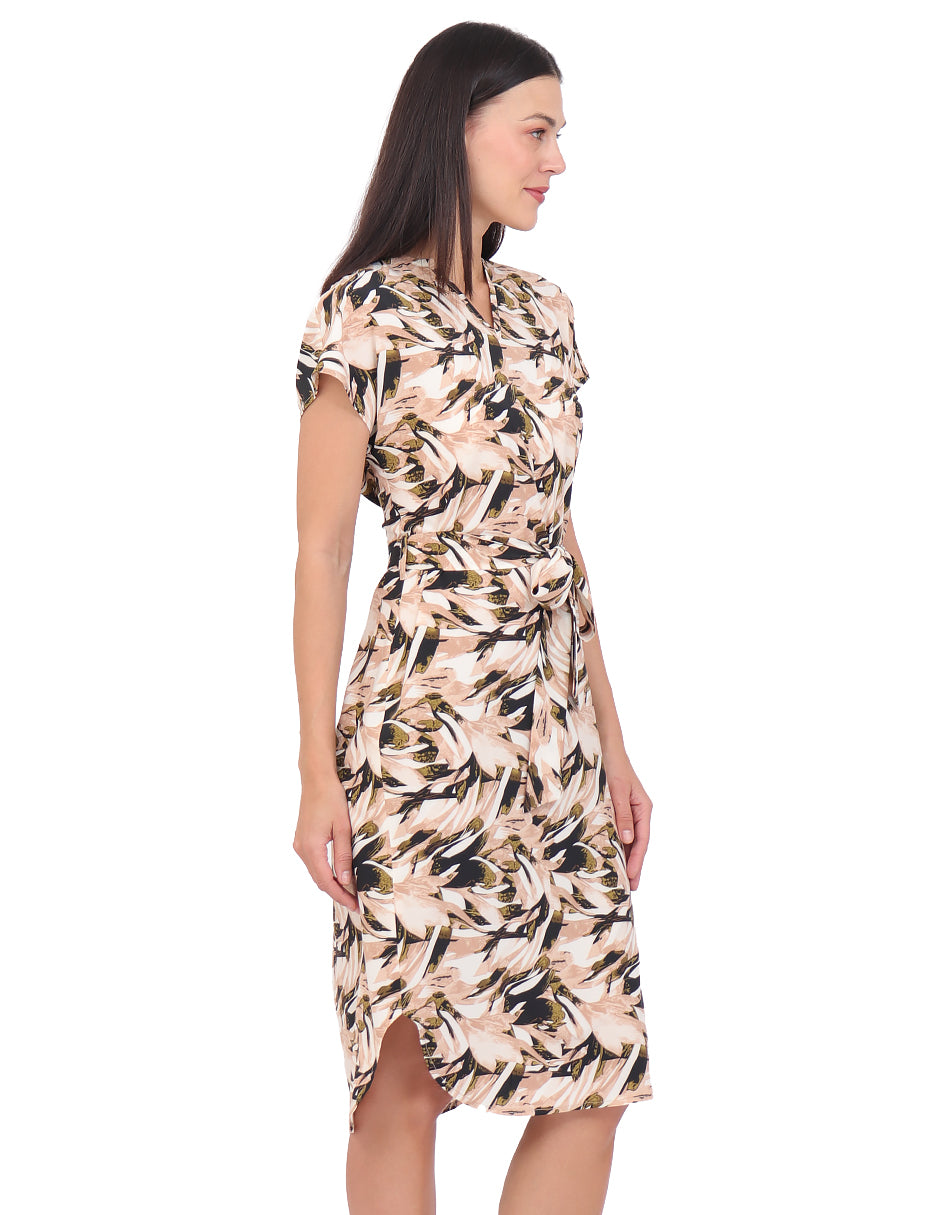 Vestido  Cuello V, Manga Corta, Estampado