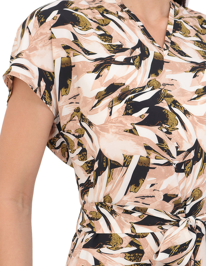 Vestido  Cuello V, Manga Corta, Estampado