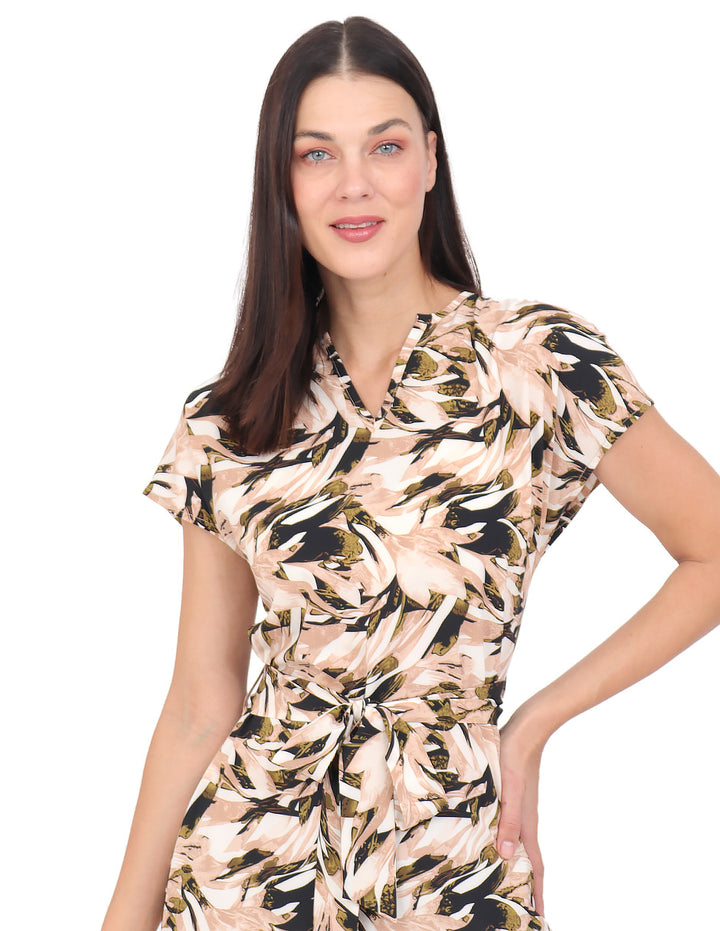 Vestido  Cuello V, Manga Corta, Estampado