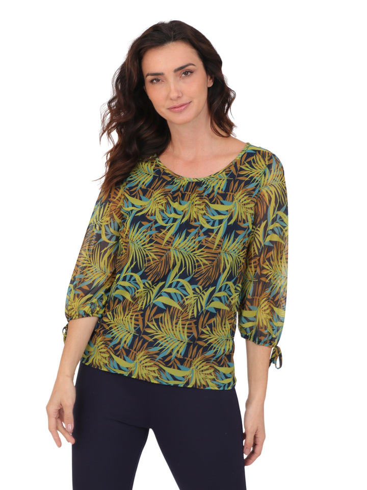 Blusa Cuello Redondo, Manga Larga con Resorte, Estampado
