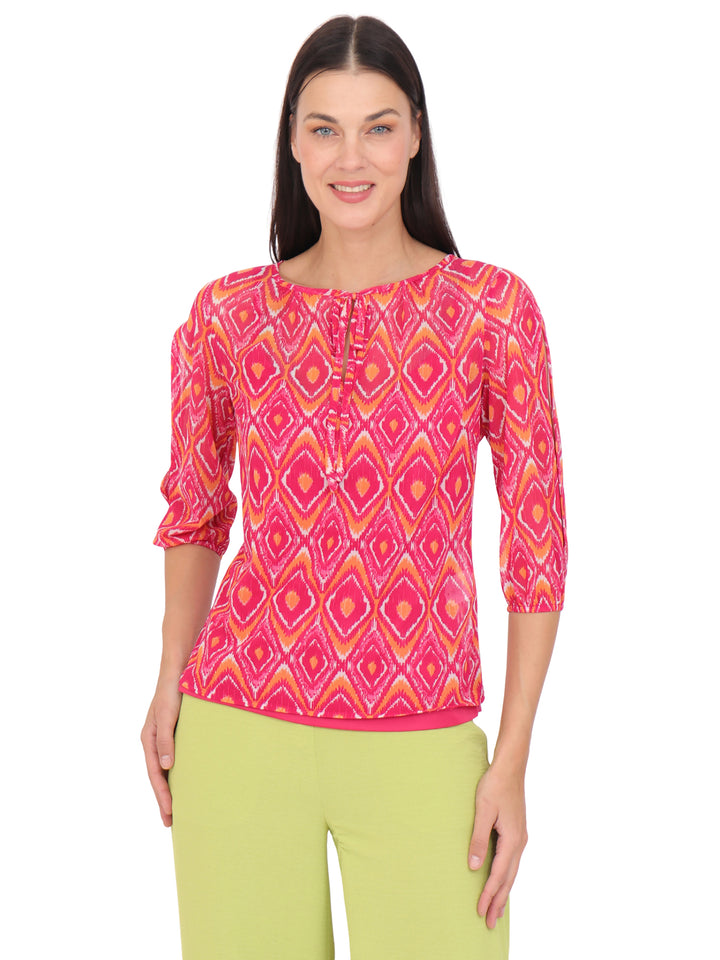 Blusa cuello Redondo, Manga 3/4, con Amarre, Estampada