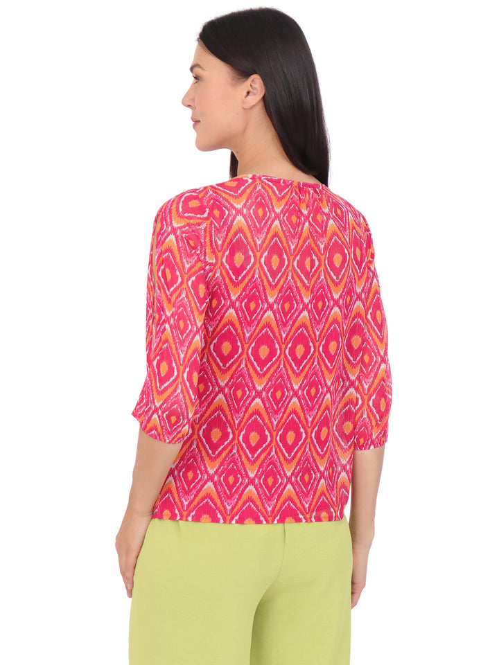 Blusa cuello Redondo, Manga 3/4, con Amarre, Estampada