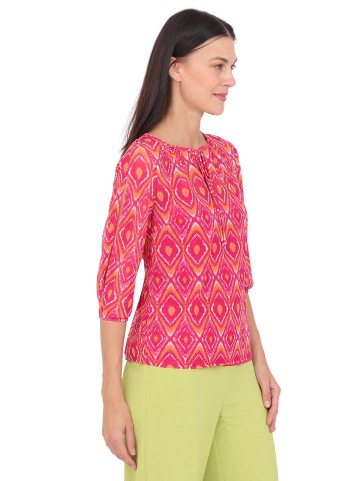 Blusa cuello Redondo, Manga 3/4, con Amarre, Estampada