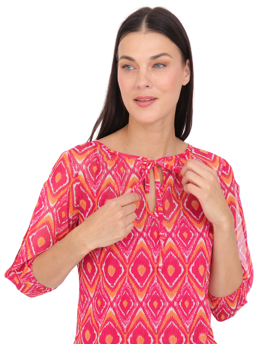 Blusa cuello Redondo, Manga 3/4, con Amarre, Estampada