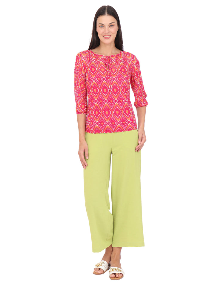 Blusa cuello Redondo, Manga 3/4, con Amarre, Estampada