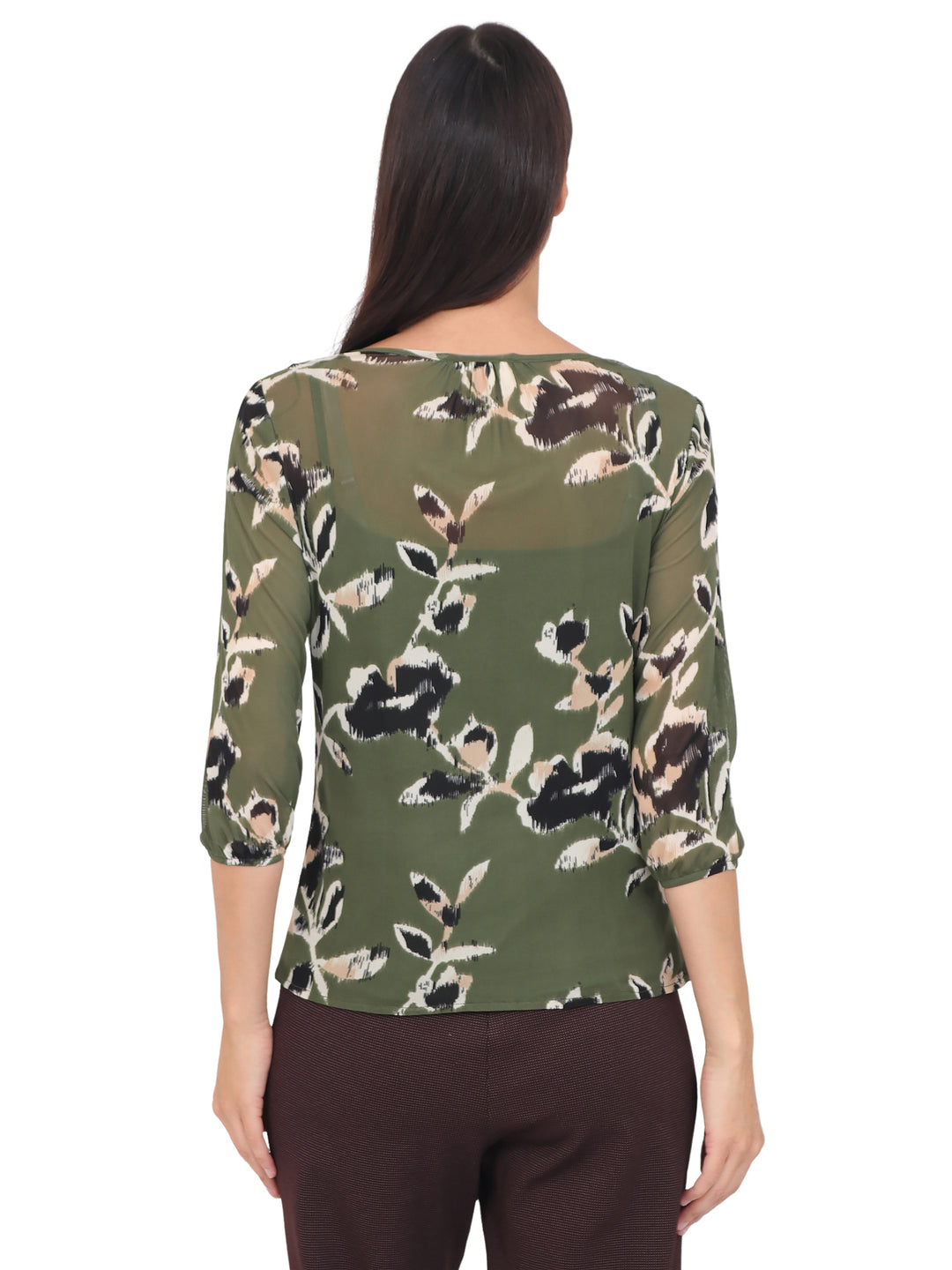 Blusa cuello Redondo, Manga 3/4, con Amarre, Estampada