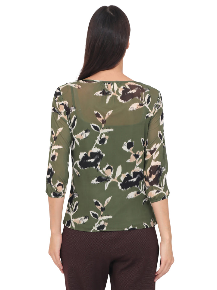 Blusa cuello Redondo, Manga 3/4, con Amarre, Estampada