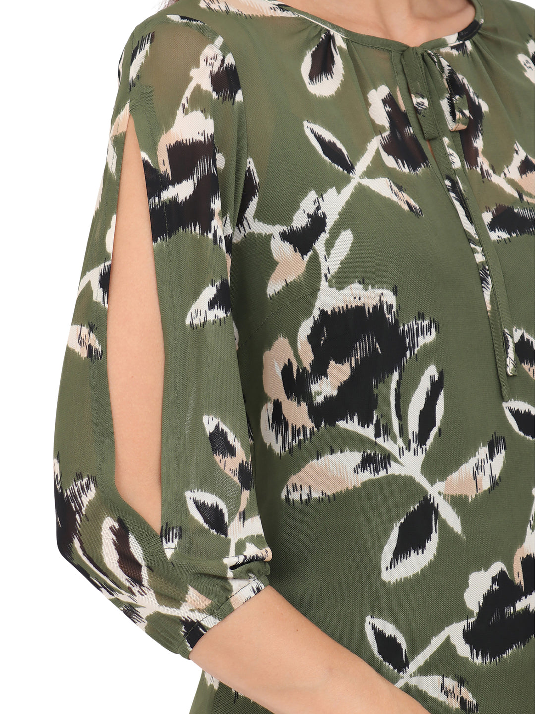 Blusa cuello Redondo, Manga 3/4, con Amarre, Estampada