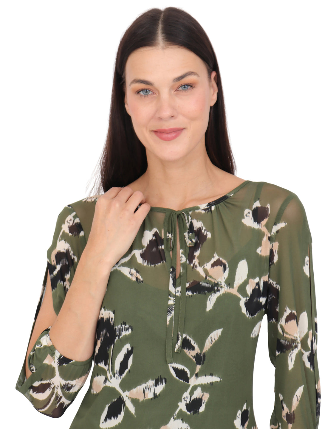 Blusa cuello Redondo, Manga 3/4, con Amarre, Estampada