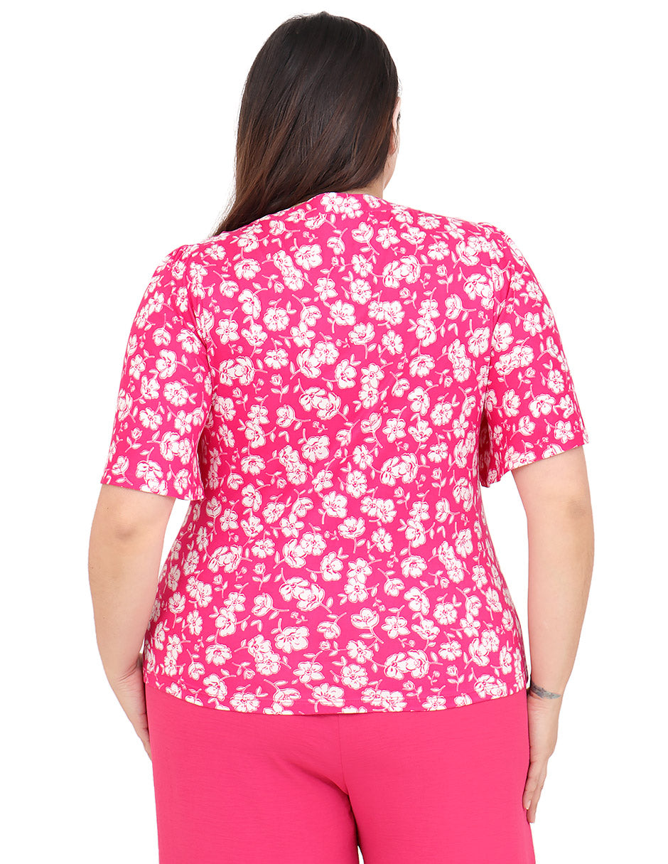 Blusa Curvy Carilo, Cuello V,  Manga Corta, Estampada